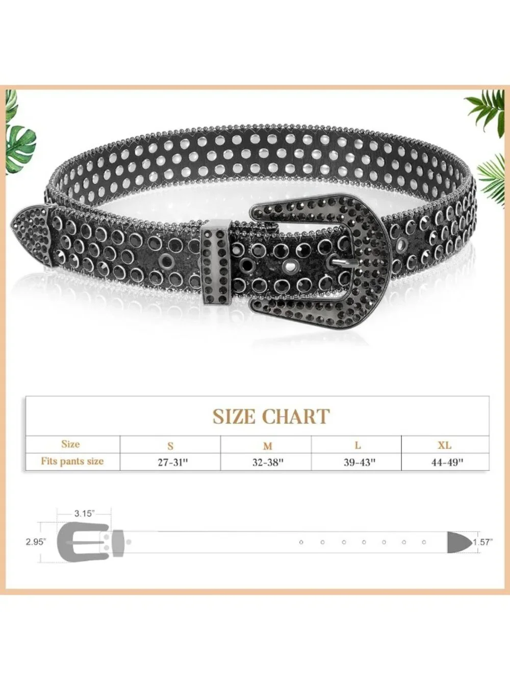 Bling Rhinestone Western Cowgirl Belt | Studded Leather Diamond Waist Belt for